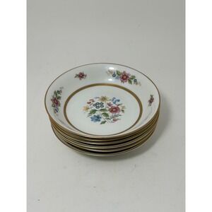 Vintage‎ Warwick China Maytime 9575 Berry Fruit Bowls Set of 6 Gold Trim